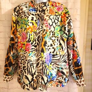Johnny Was Multicolor Floral and Animal Print Silk Shacket